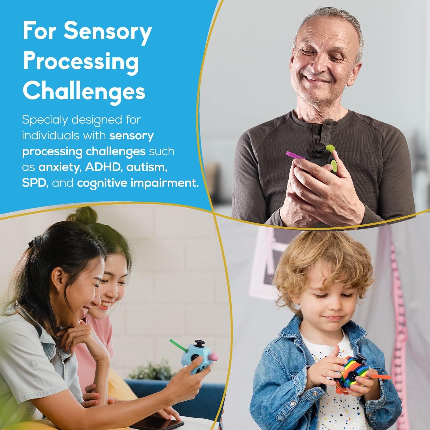 Thefube Fidget Cube with 12 Sides - Handy Anxiety Toys for Kids and Adults